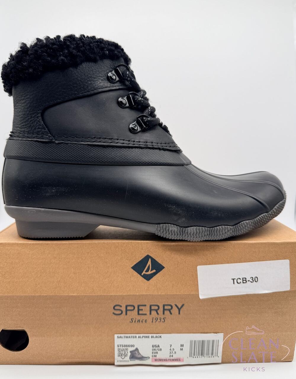 Sperry Saltwater Alpine Black Faux Fur Duck Boots STS86690 Womens Size 7 NIB